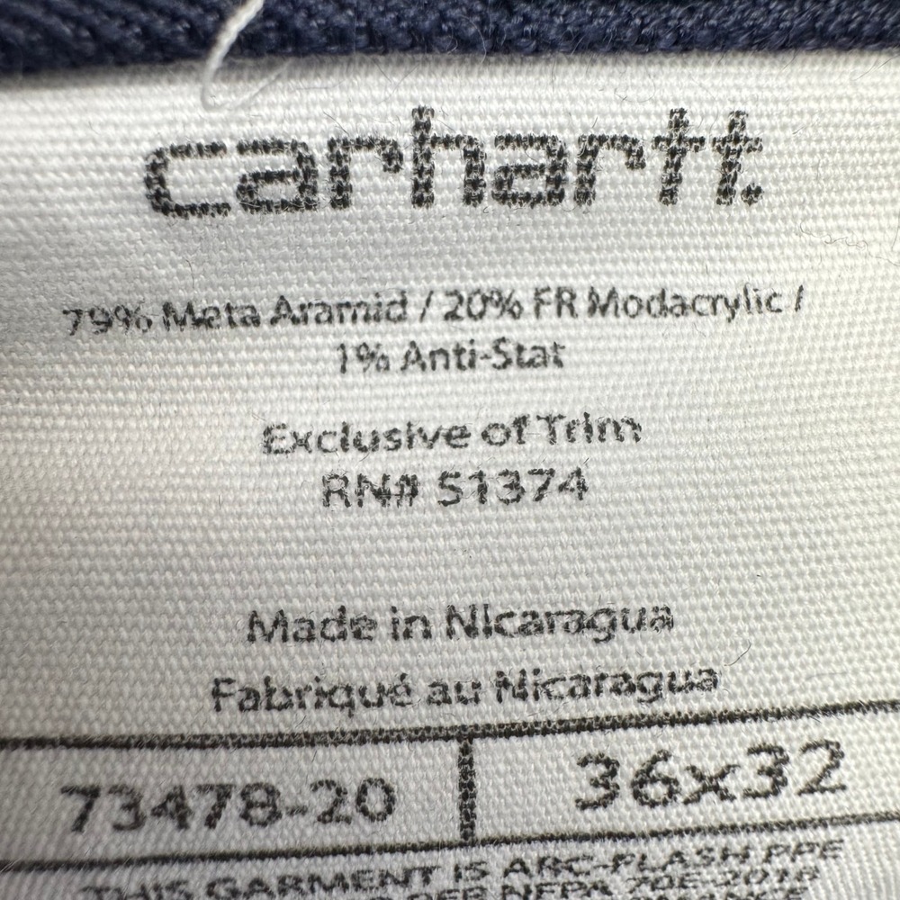 Carhartt FR Flame Resistant Navy Work Pants 36x32 NFPA 2112 CAT 2 GlenGuard 6.4 - Picture 10 of 16